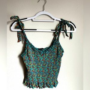 Forever 21 Teal Floral Crop Tank, Size Medium